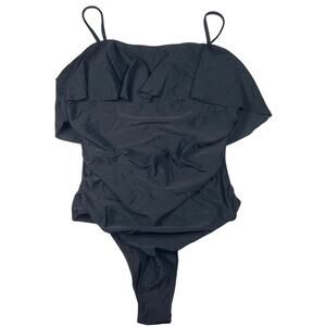 VIMPUENC Ruffle One Piece Swimsuit Womens Size XL Lace Up Back Detail Black